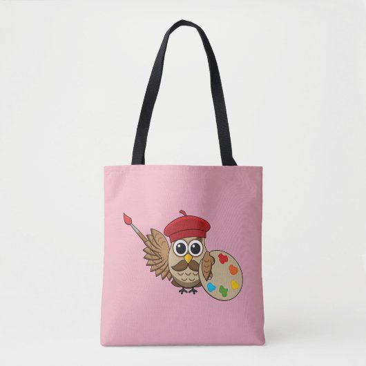 Niedlich Painter Owl Cartoon Tasche (Vorderseite)