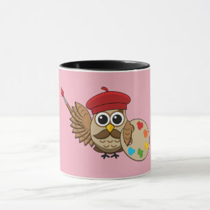 Niedlich Painter Owl Cartoon Tasse