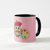 Niedlich Painter Owl Cartoon Tasse (VorderseiteRechts)