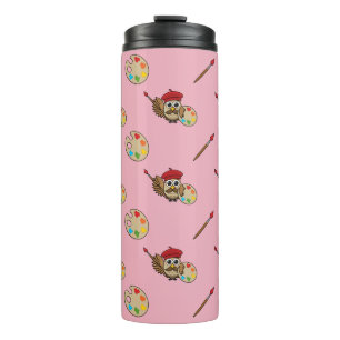 Niedlich Painter Owl Cartoon Thermosbecher