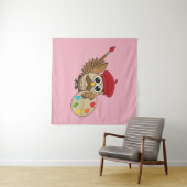 Niedlich Painter Owl Cartoon Wandteppich (Beispiel (Horizontal))
