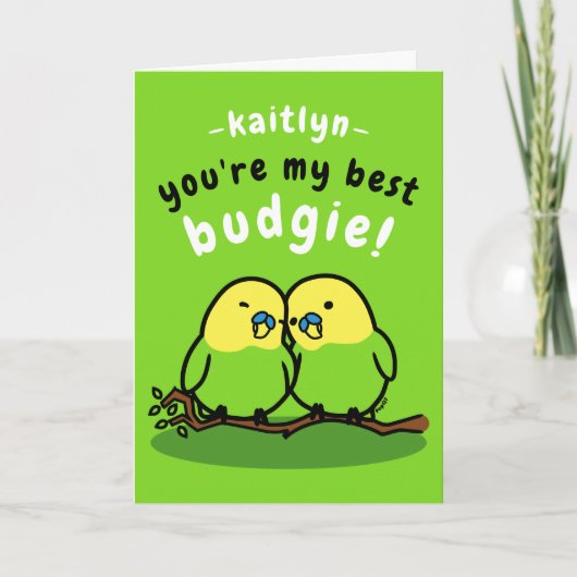 Niedlich Pair Green Budgies Freundschaft Karte (Vorderseite)