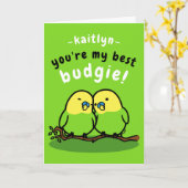 Niedlich Pair Green Budgies Freundschaft Karte (Gelbe Blume)