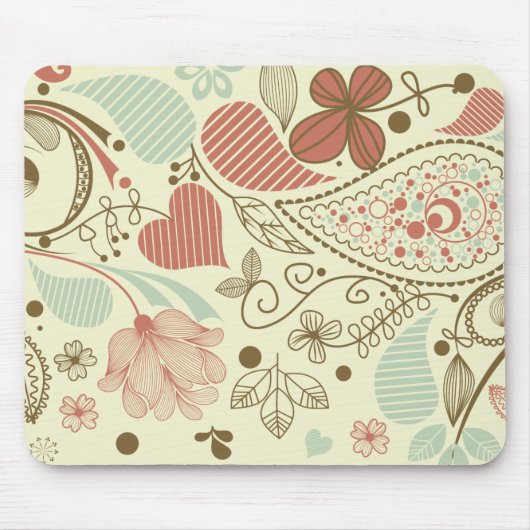 Niedlich Paisley Hearts & Blume Retro Floral Mousepad (Vorne)