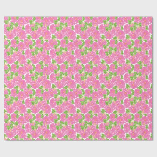 Niedlich Palm Beach Pink Hibiskus Blume Geschenkpapier (Flach)