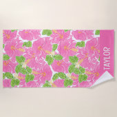 Niedlich Palm Beach Pink Hibiskus Blume Strandtuch (Vorderseite)