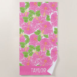 Niedlich Palm Beach Pink Hibiskus Blume Strandtuch