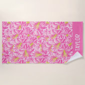 Niedlich Palm Beach Pink Hibiskus Blume Strandtuch (Vorderseite)