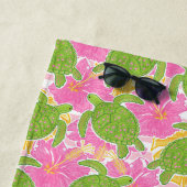Niedlich Palm Beach Rosa Blume und Schildkröten Strandtuch (Beispiel)