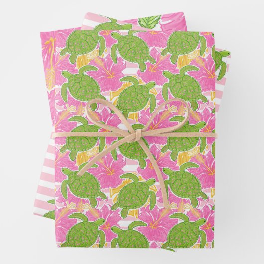 Niedlich Palm Beach Tropical Blume & Turtles Geschenkpapier Set (Beispiel)