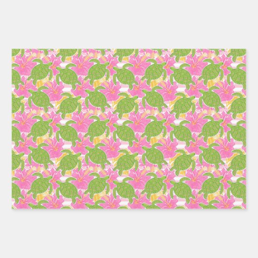 Niedlich Palm Beach Tropical Blume & Turtles Geschenkpapier Set (Vorderseite)
