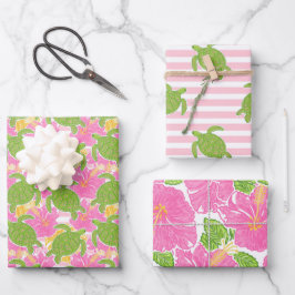 Niedlich Palm Beach Tropical Blume & Turtles Geschenkpapier Set