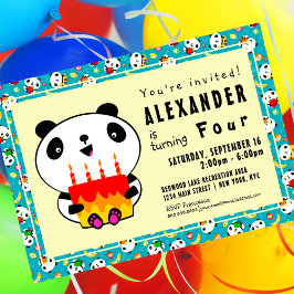 Niedlich Panda 4. Geburtstag Kinder Party Einladun Einladung
