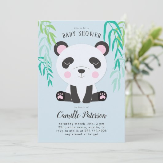 Niedlich Panda Baby Dusche Einladung (Stehend Vorderseite)