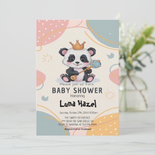 Niedlich Panda Baby Dusche Einladung (Stehend Vorderseite)