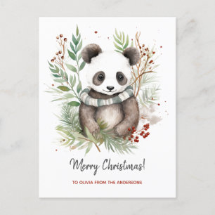 Niedlich Panda Baby Rustikale Weihnachtsbotanicals Postkarte