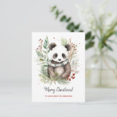Niedlich Panda Baby Rustikale Weihnachtsbotanicals Postkarte (Stehend Vorderseite)