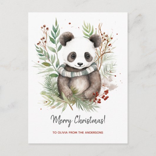 Niedlich Panda Baby Rustikale Weihnachtsbotanicals Postkarte (Vorderseite)