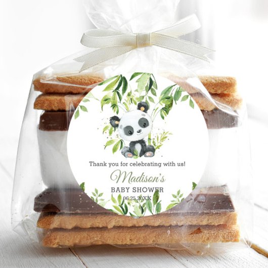 Niedlich Panda Bamboo Greenery Baby Dusche Neutral Runder Aufkleber