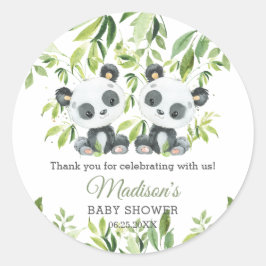 Niedlich Panda Bamboo Greenery Twins Baby Dusche Runder Aufkleber