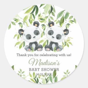 Niedlich Panda Bamboo Greenery Twins Baby Dusche Runder Aufkleber