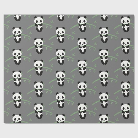 Niedlich Panda Bamboo Muster Grau Geschenkpapier (Flach)