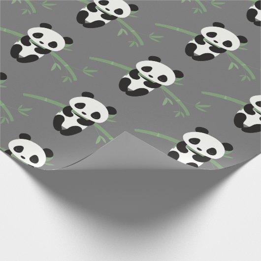 Niedlich Panda Bamboo Muster Grau Geschenkpapier (Ecke)