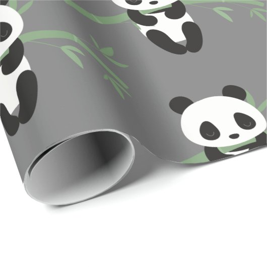Niedlich Panda Bamboo Muster Grau Geschenkpapier (Rolleneckpunkt)