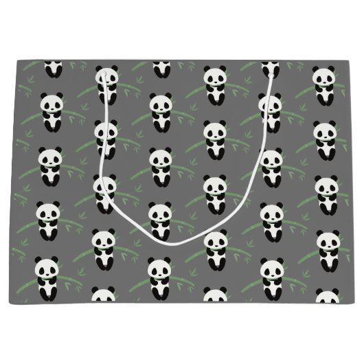 Niedlich Panda Bamboo Muster Grau Große Geschenktüte (Vorderseite)