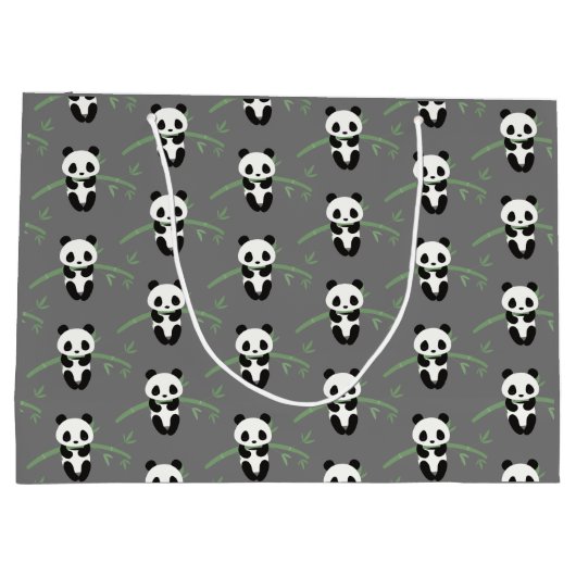 Niedlich Panda Bamboo Muster Grau Große Geschenktüte (Rückseite)