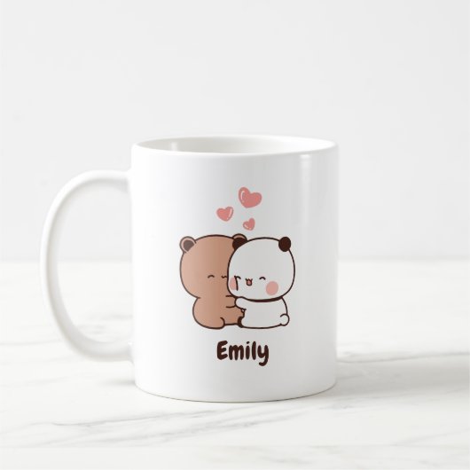 Niedlich Panda Bär umarmt Liebe, Personalisiert Na Kaffeetasse (Links)
