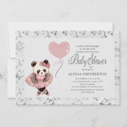 Niedlich Panda Bear Ballerina Baby Girl Dusche Einladung (Vorderseite)