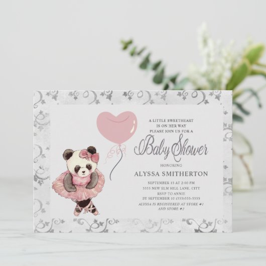 Niedlich Panda Bear Ballerina Baby Girl Dusche Einladung (Stehend Vorderseite)