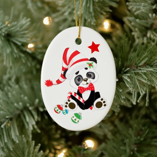 Niedlich Panda Bear Candy Cane Weihnachten Keramikornament (Baum)