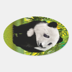 Niedlich Panda Bear Cub Kawaii Tiergeschenk Ovaler Aufkleber