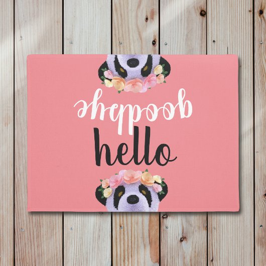 Niedlich Panda Bear Hallo Auf Wiedersehen Coral Pi Fußmatte