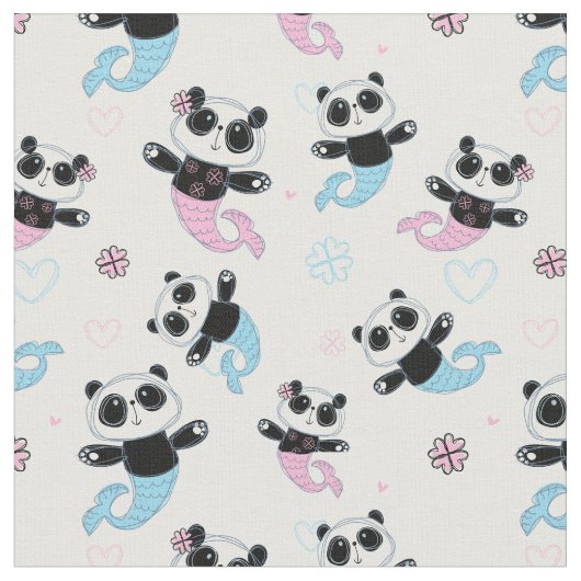 Niedlich Panda Bear Mermaids Stoff (Nahaufnahme)