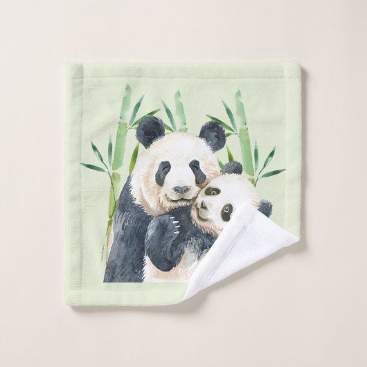 Niedlich Panda Bears Cuddling Wasserfarbmuster Badhandtuch Set (Waschlappen)