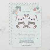 Niedlich Panda Bears Twins Kinderdusche Einladung (Vorne/Hinten)