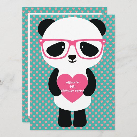 Niedlich Panda Birthday Einladung (Vorne/Hinten)