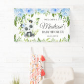 Niedlich Panda Blauer Blumengarten Bamboo Hintergr Banner (Insitu)