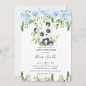Niedlich Panda Blue Floral Greenerity Baby Dusche Einladung (Vorderseite)
