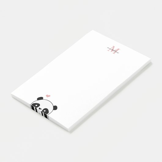 Niedlich Panda Blush Pink Monogram Script Post-it Klebezettel (angewinkelt)