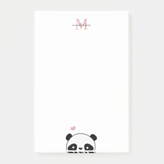 Niedlich Panda Blush Pink Monogram Script Post-it  Klebezettel (Vorderseite)