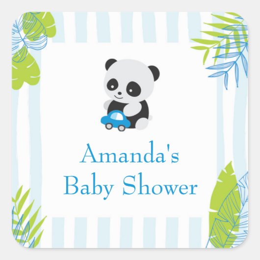 Niedlich Panda Boy Baby Shower Gefallen Geschenkau Quadratischer Aufkleber (Vorderseite)