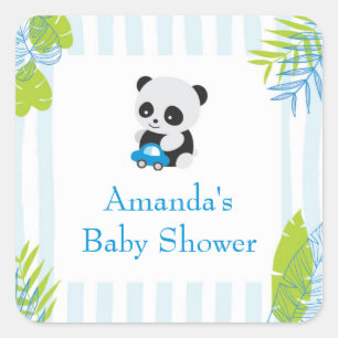 Niedlich Panda Boy Baby Shower Gefallen Geschenkau Quadratischer Aufkleber