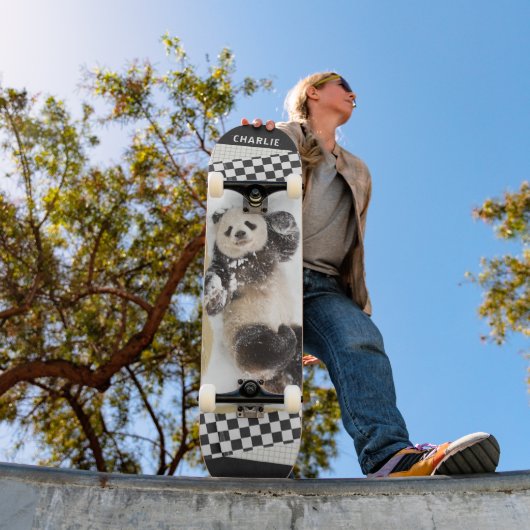 Niedlich Panda Checkered Modern Collage Individuel Skateboard (Außenbereich 1)
