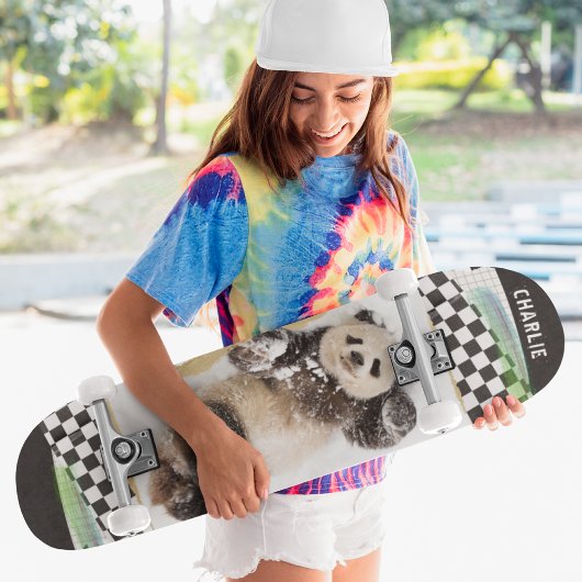 Niedlich Panda Checkered Modern Collage Individuel Skateboard