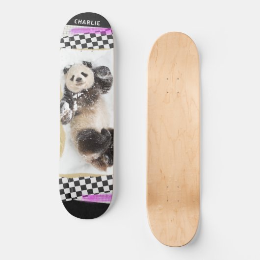 Niedlich Panda Checkered Modern Collage Individuel Skateboard (Vorderseite)