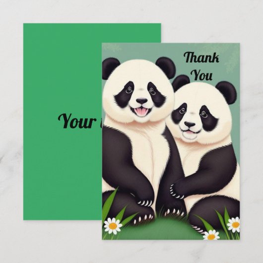 Niedlich Panda Couple Dankeskarte (Vorne/Hinten)
